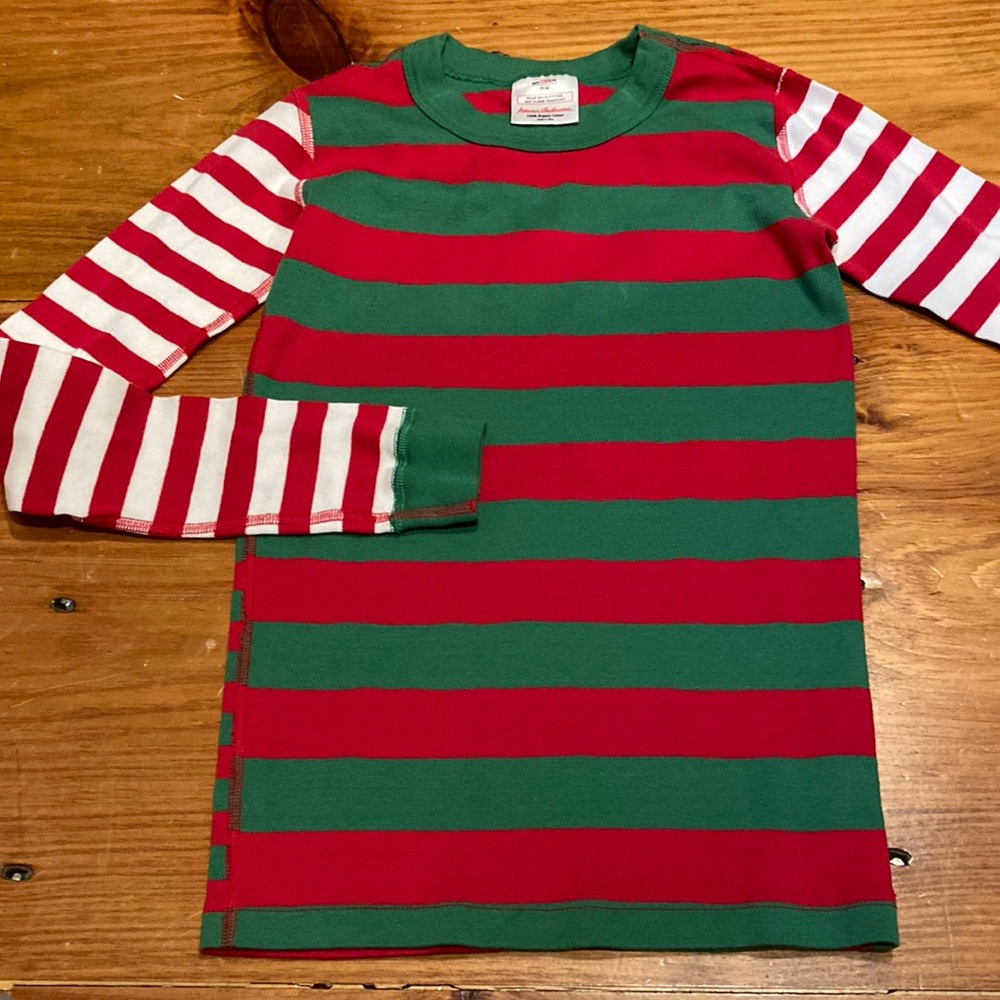 HANNA ANDERSSON 150 Unisex Holiday Organic Pajama Top Stripe Christmas Photo Op!